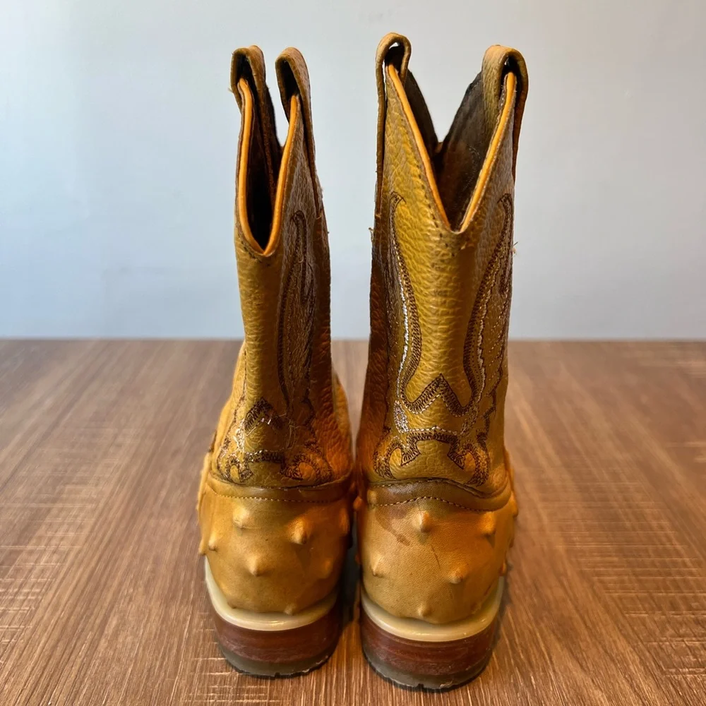 Carreta Kids Size 6‎ Brown Ostrich Print Cowboy Western Boots